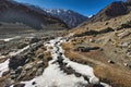 Climbers walking on the road to the base camp of Stok Kangri peak