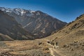 Climbers walking on the road to the base camp of Stok Kangri peak