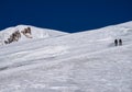 Climbing of alpinist in Caucasus mountains