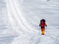 Climbing alpinist in Caucasus mountains