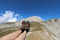 climbing boots on mountains Royalty Free Stock Photo