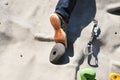 Climbing a boulder wall Royalty Free Stock Photo