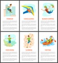Climbing and Bungee Jumping Rafting Poster Set Royalty Free Stock Photo