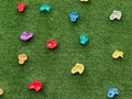 climbing buttons on artificial green grass wall Royalty Free Stock Photo