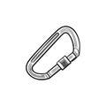 Climbing Carabiner Hand Drawn Outline Doodle Icon.