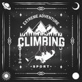 Climbing Club badge on chalkboard. Vector. Concept for shirt or logo, print, stamp or tee. Vintage typography design Royalty Free Stock Photo