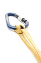 Climbing equipment - Carabiners - Lock with prusic knot Royalty Free Stock Photo