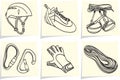 Climbing equipment on memo sticks Royalty Free Stock Photo
