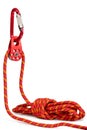 Climbing equipment - pulley, rope, carabiner Royalty Free Stock Photo