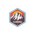 Climbing extreme sport - concept badge design. Mountains hiking creative logo. Adventue expedition outdoors emblem. Vector Royalty Free Stock Photo