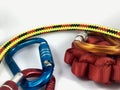 Climbing gear on white background