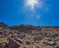 Climbing the Iztaccihuatl volcano, Popocatepetl volcano in Mexico, Tourist on the peak of high rocks. Sport and active life Royalty Free Stock Photo