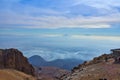 Climbing the Iztaccihuatl volcano, Popocatepetl volcano in Mexico, Tourist on the peak of high rocks. Sport and active life Royalty Free Stock Photo