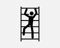 Climbing Ladder Man Climb Stairs Person Up Down Stick Figure Black White Silhouette Symbol Icon Sign Graphic Clipart Vector Royalty Free Stock Photo