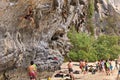 Climbing man woman thailand TonSai beach cliff rock extreme sports