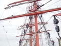 Climbing the mast on old tallship or sailboat Royalty Free Stock Photo