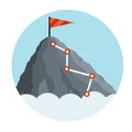 Climbing mountain with red flag. Points and stages of route. Business motivation in personal growth Royalty Free Stock Photo