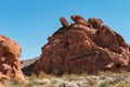 Climbing the Red rock formations at Lake Mead, Nevada Royalty Free Stock Photo