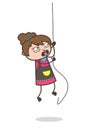 Climbing Rope in Fear - Beautician Girl Artist Cartoon Vector