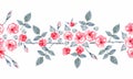 Climbing Rose `Etoile de Hollande`. Watercolor seamless border. Artistic illustration.