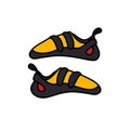 Climbing shoes doodle icon, vector color line illustration