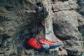 Climbing shoes on rock