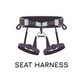 Climbing sit harness. A waist belt and two leg loops connected through a belay loop. Abseiling , mountaineering