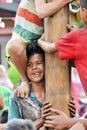 Climbing slippery pole competition or Panjat Pinang indonesian traditinal games