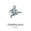 Climbing stairs outline vector icon. Thin line black climbing stairs icon, flat vector simple element illustration from editable Royalty Free Stock Photo