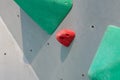 Climbing stand simulator outdoors. Artificial holds for training rock climbers