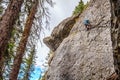 Climbing Steep Rock Walls at the Grassi Lakes near Canmore Royalty Free Stock Photo