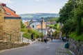 Climbing the steep street out of Robin Hoods Bay Royalty Free Stock Photo