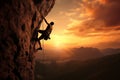 Climbing sunset rock. Generate Ai