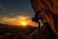 Climbing sunset rock high activity. Generate Ai Royalty Free Stock Photo