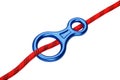 Climbing tools ,top view.Climber gears safety rope knot figure eight used for mountain climber.
