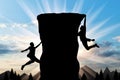 Climbing two climbers on a mountain top. Royalty Free Stock Photo