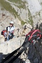 Climbing on Via Ferrata Royalty Free Stock Photo