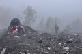 Climbing the volcano Semeru, Indonesia. Crater covered with debris