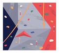 Climbing wall with grabs, bouldering equipment, indoor sport activity, rock climbing. Flat image