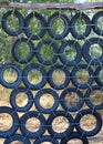 Climbing wall made of old used car tires Royalty Free Stock Photo