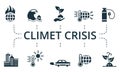 Climet Crisis icon set. Collection contain pack of pixel perfect creative icons. Climet Crisis elements set Royalty Free Stock Photo