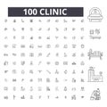 Clinic editable line icons, 100 vector set, collection. Clinic black outline illustrations, signs, symbols Royalty Free Stock Photo