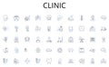 Clinic line icons collection. Multimeter, Oscilloscope, Soldering, Pliers, Screwdriver, Drill, Saw vector and linear