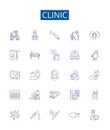 Clinic line icons signs set. Design collection of clinic, health, center, hospital, medical, care, health care, doctor Royalty Free Stock Photo