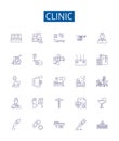Clinic line icons signs set. Design collection of clinic, health, center, hospital, medical, care, health care, doctor Royalty Free Stock Photo