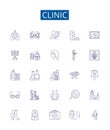 Clinic line icons signs set. Design collection of clinic, health, center, hospital, medical, care, health care, doctor Royalty Free Stock Photo