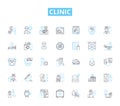 Clinic linear icons set. Healing, Recovery, Treatment, Caregiving, Health, Check-up, Specialist line vector and concept