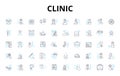 Clinic linear icons set. Healing, Recovery, Treatment, Caregiving, Health, Check-up, Specialist vector symbols and line