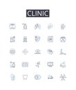 Clinic line icons collection. Hospital, Medical center, Infirmary, Health facility, Doctor's office, Health center Royalty Free Stock Photo