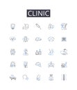 Clinic line icons collection. Hospital, Medical center, Infirmary, Health facility, Doctor's office, Health center Royalty Free Stock Photo